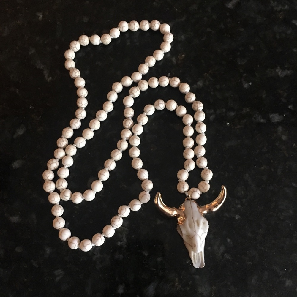 Boho Steer Skull Magnesite Necklace - Picture 3 of 6